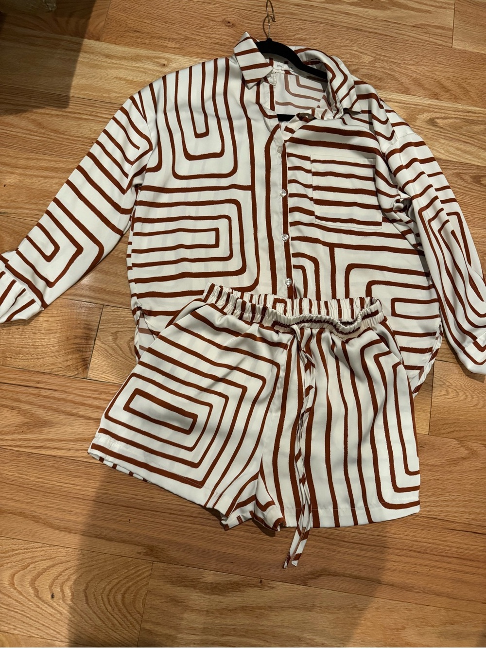 Blu Pepper Geometric Stripe Two-Piece Set in Cream and Brown